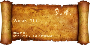 Vanek Ali névjegykártya